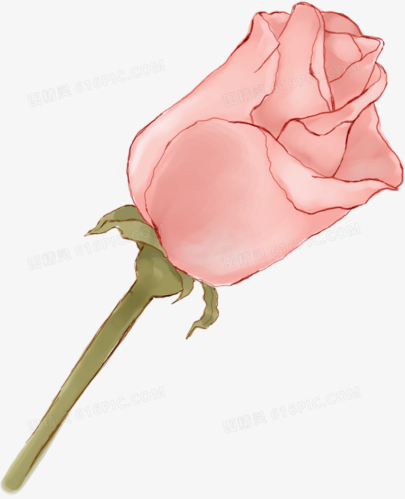 创意合成手绘粉红色的玫瑰