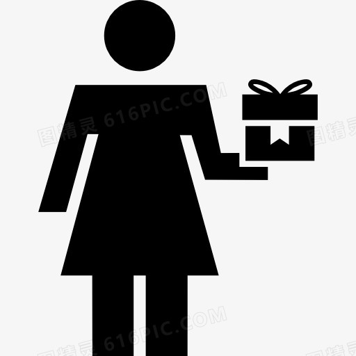 妇女背着一个礼物盒图标