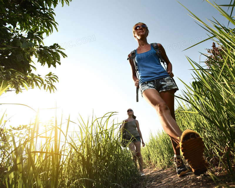 草丛中的女旅行者海报背景