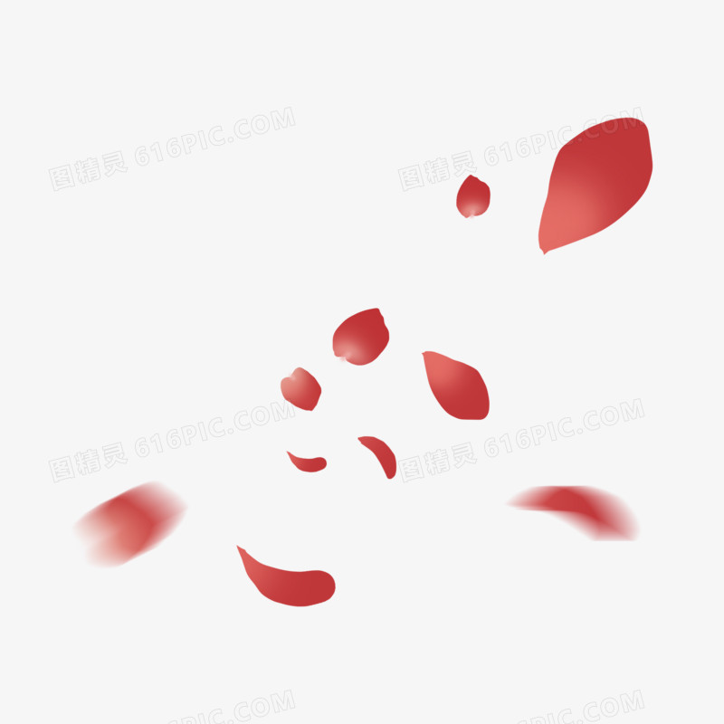 手绘漂浮红色玫瑰花瓣免抠元素