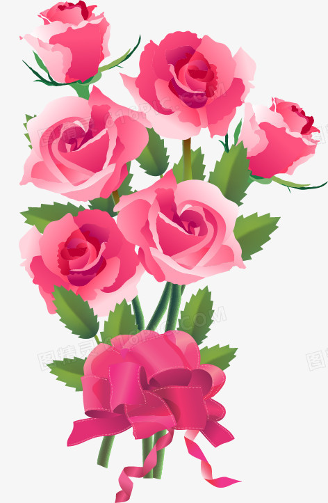 鲜花花束卡通草地卡通卡通图案手绘粉色玫瑰花束png玫瑰花束png手绘