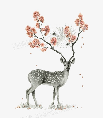 森林系图片仙境图片 卡通手绘梅花鹿