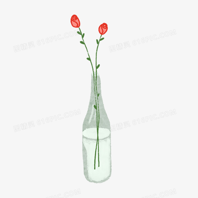 卡通手绘花瓶鲜花素材