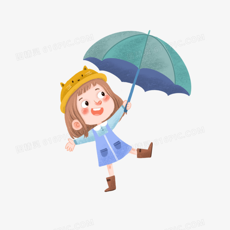 卡通手绘打伞的女孩素材