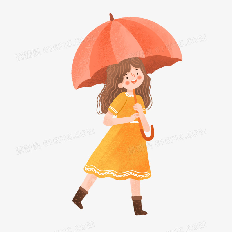 卡通手绘撑伞的女孩素材