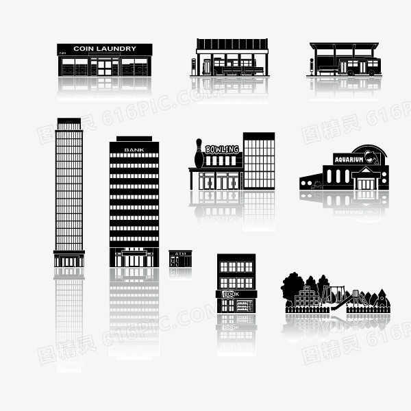 城市建筑 剪影 扁平化 黑色剪影