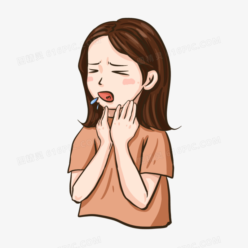 手绘喉咙痛免抠元素