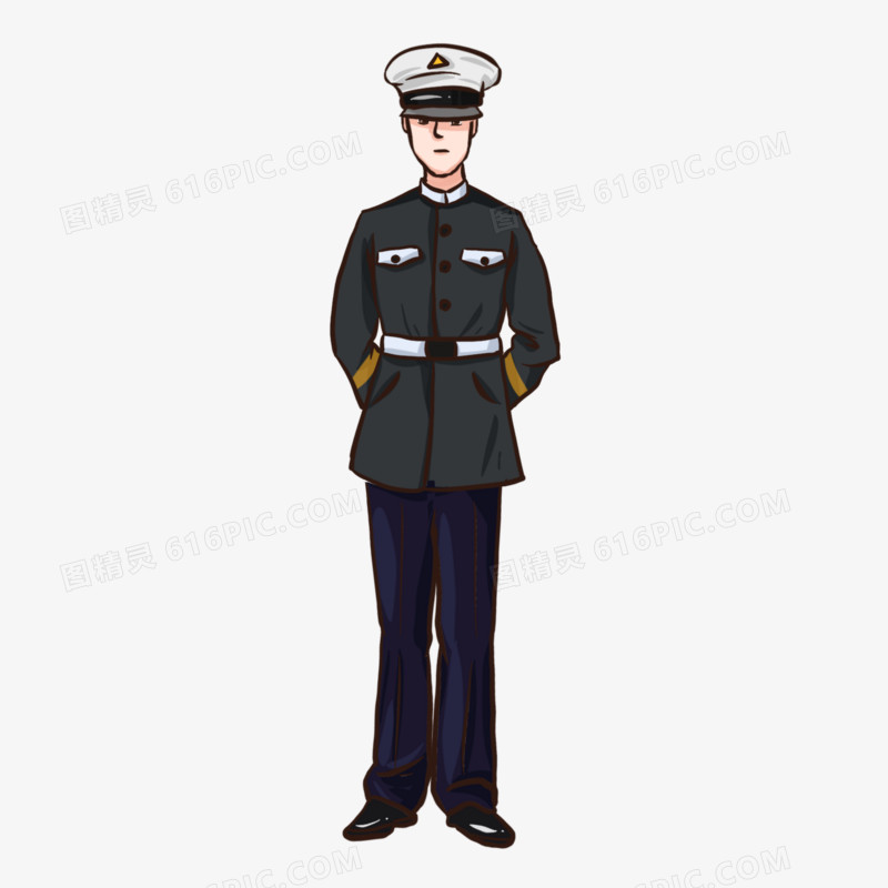 手绘人物立正免抠元素