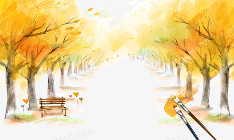卡通手绘枫树风景