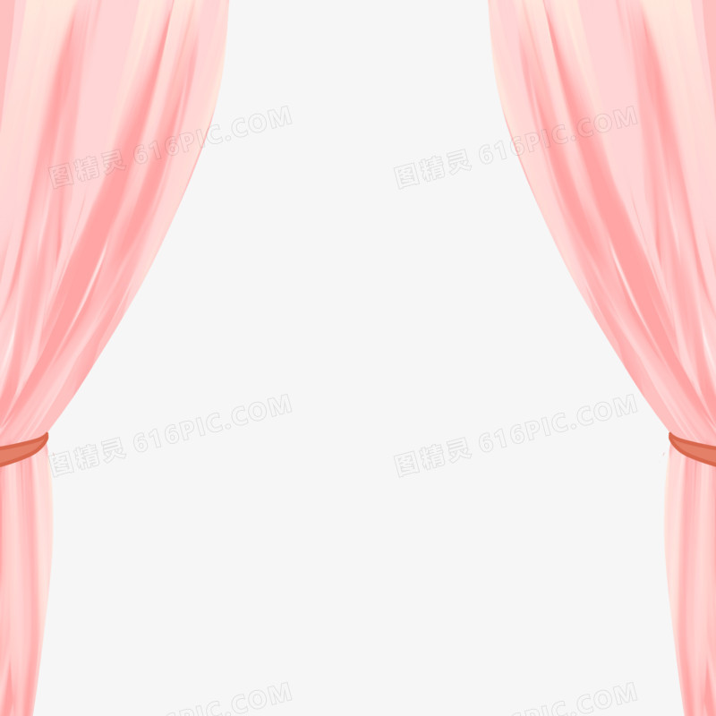 手绘插画风粉色窗帘素材