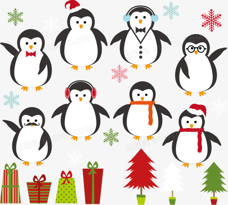 矢量企鹅和圣诞礼物