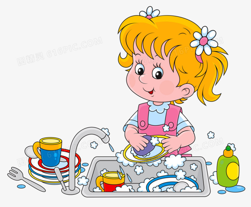 图精灵 免抠元素 卡通手绘 > 洗碗的女孩   图精灵为您提供洗碗的女孩