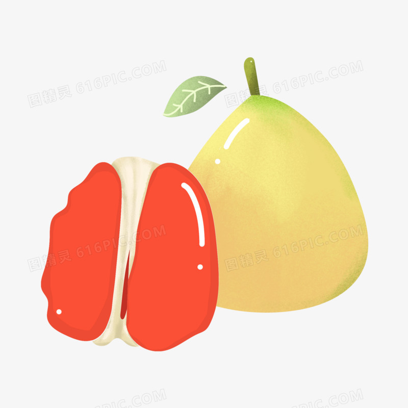 手绘红心柚秋季水果素材