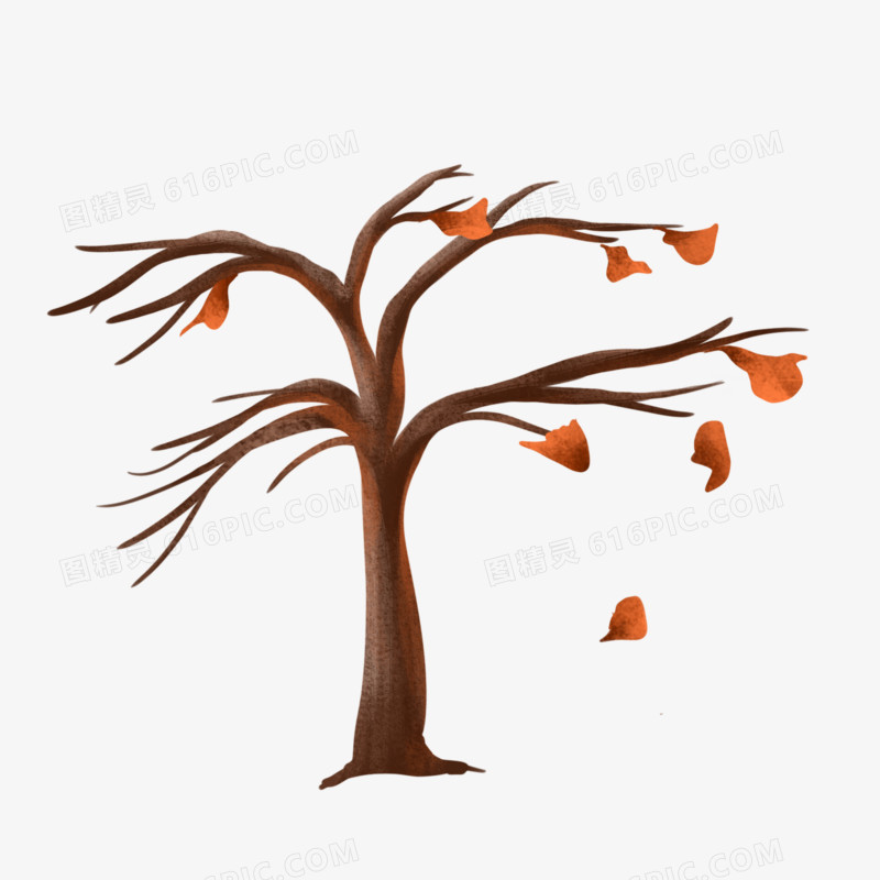 卡通手绘免抠秋天落叶枯树素材