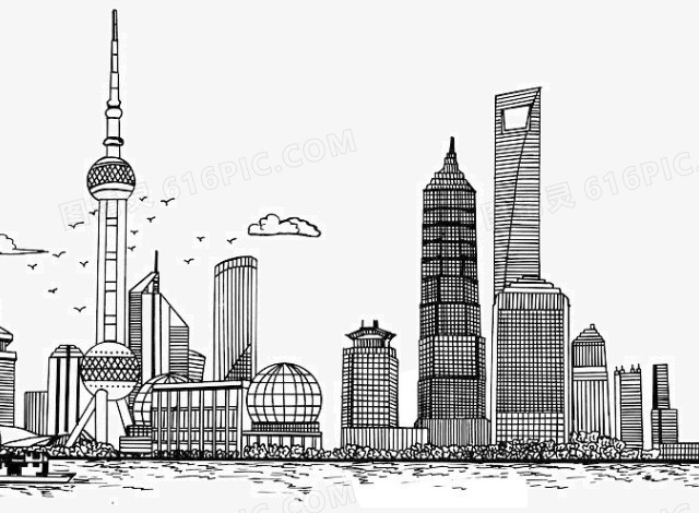 中国古代建筑城市剪影古代建筑矢量城市炫彩几何城市建筑插画矢量png