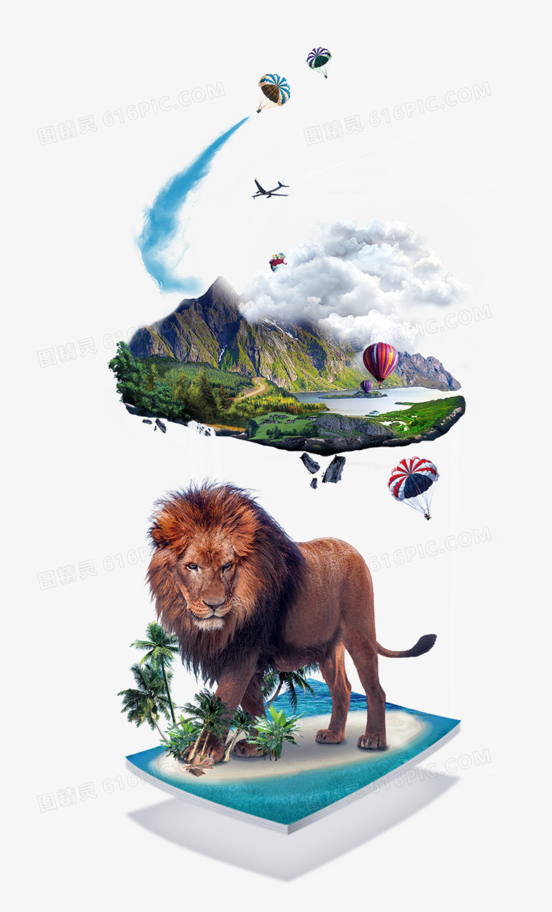 梦幻山峰丛林狮子