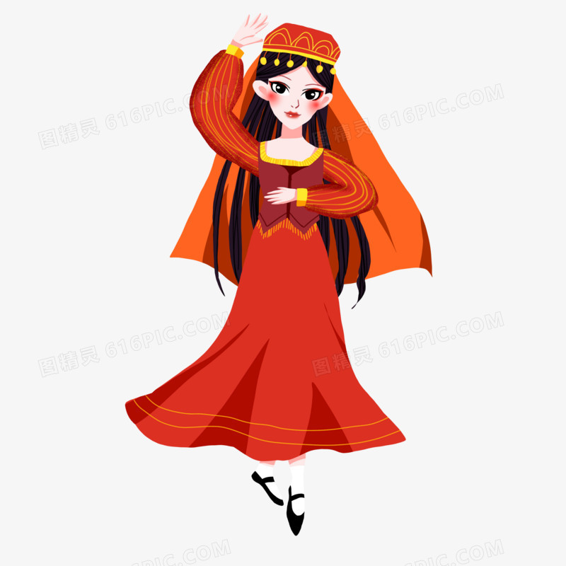 手绘跳舞的新疆女孩素材