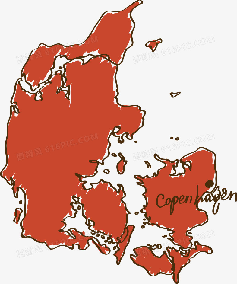 卡通手绘丹麦地图
