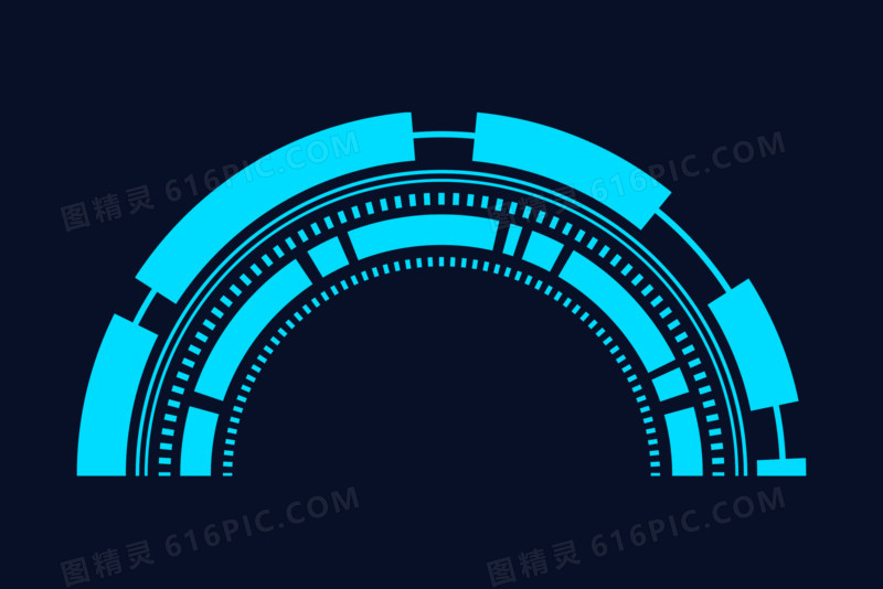 手绘科技半圆环免抠效果素材