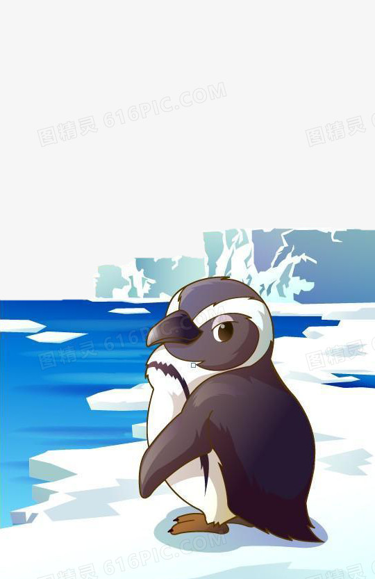 手绘冰块上的企鹅