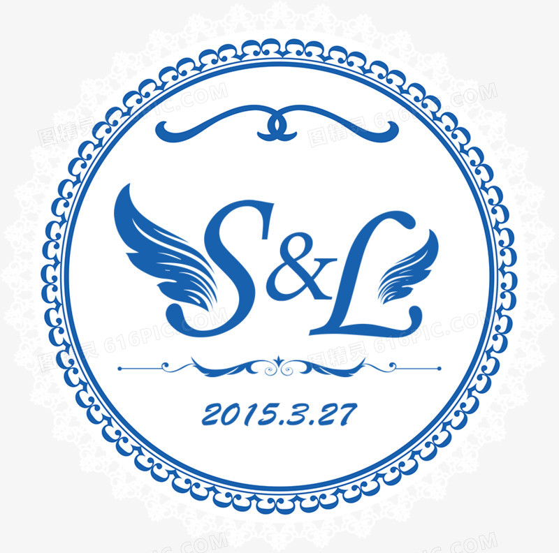 蓝色翅膀字体婚礼logo