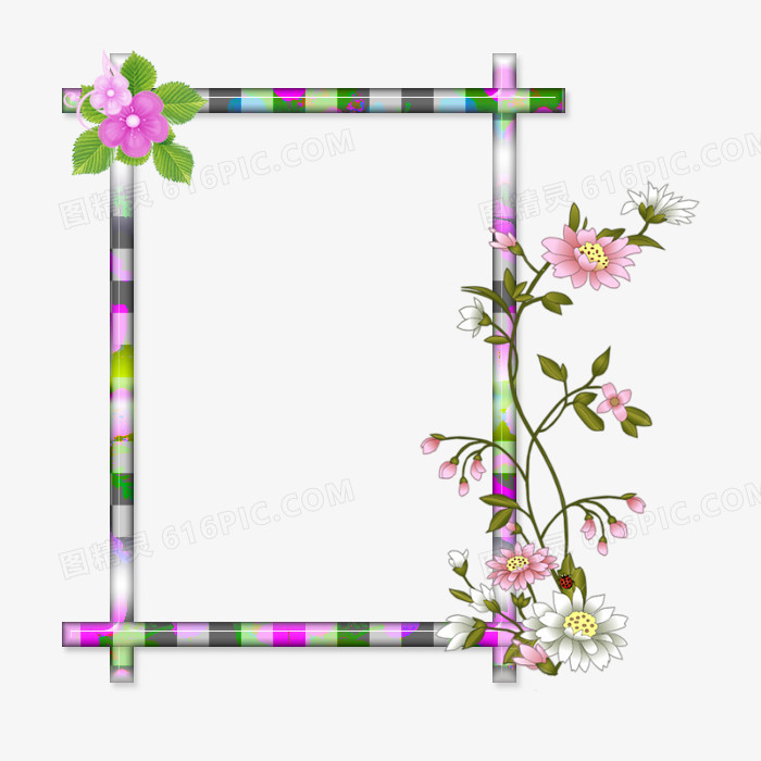 粉色花装饰的格子边框