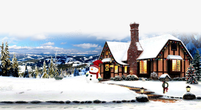 关键词:冬季冬天下雪雪白色雪花冬景房子树雪地图精灵为您提供雪中的