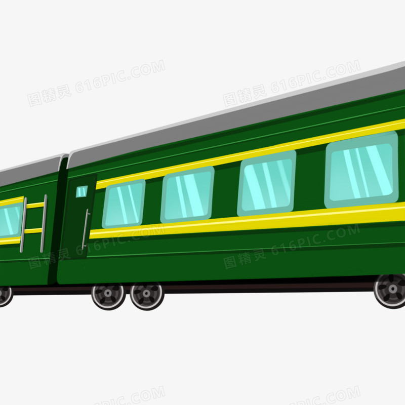 卡通手绘绿皮火车素材