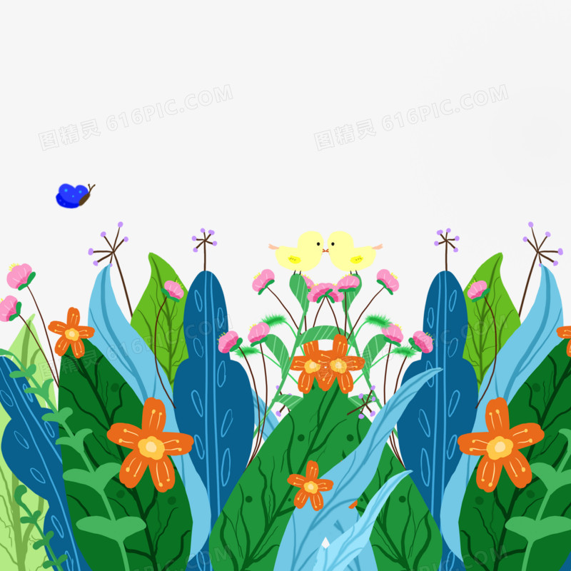 卡通手绘植物花丛装饰素材