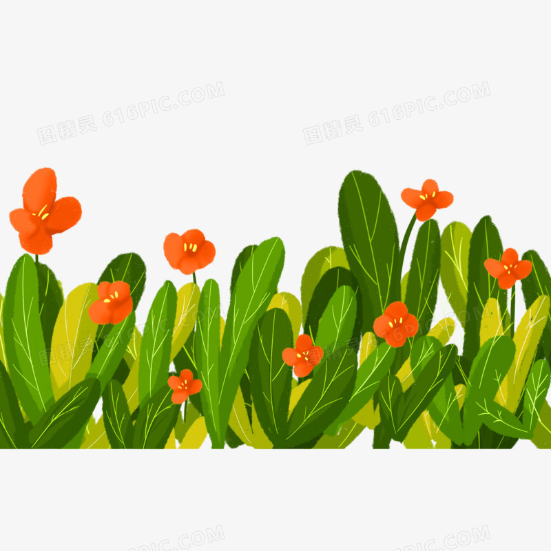 卡通手绘植物花丛草丛装饰素材