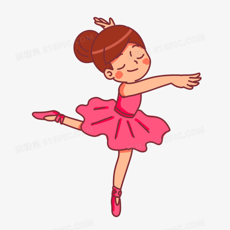 手绘卡通女孩跳芭蕾免抠素材