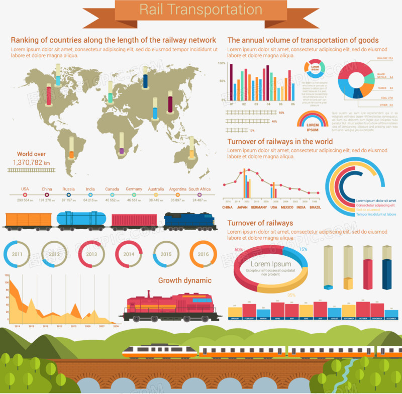 火车创意分析图表设计矢量素材