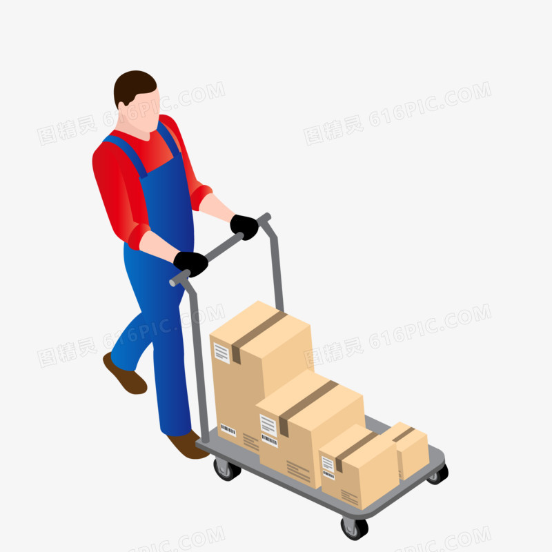 手绘工人搬货工作素材