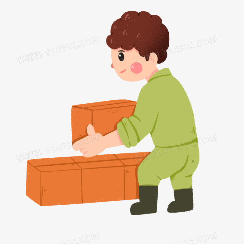 卡通手绘男子卸货免抠元素