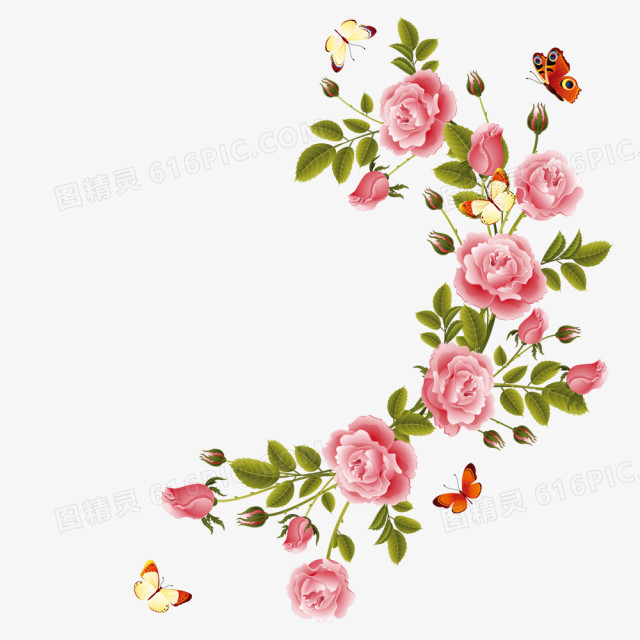 粉色花朵蝴蝶边框素材