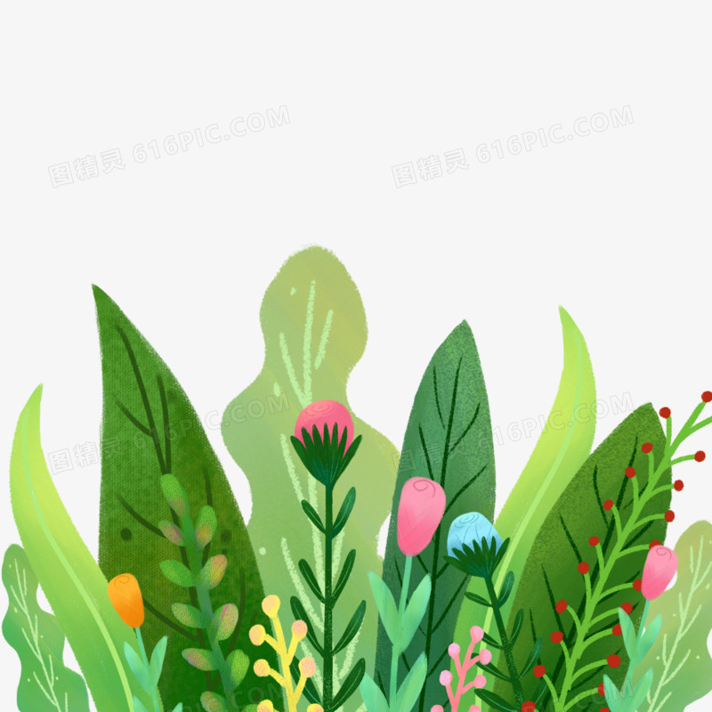 卡通扁平植物草丛装饰素材