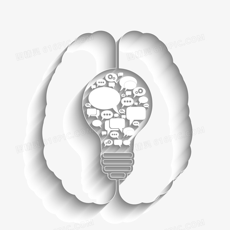 黑白创意灯泡大脑装饰矢量图