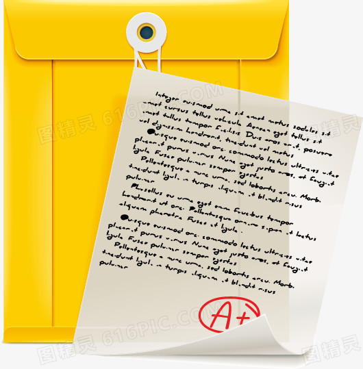 手绘黄色档案袋成绩单元素