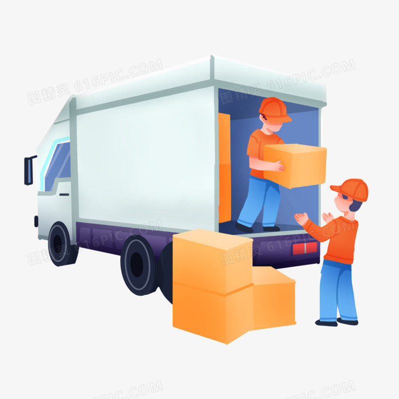 运输交通装卸货物搬货元素图精灵为您提供手绘搬运工人卸货画面插画