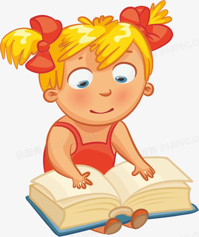 矢量卡通ai手绘看书读书学习上学女孩孩子儿童图精灵为您提供看书的小