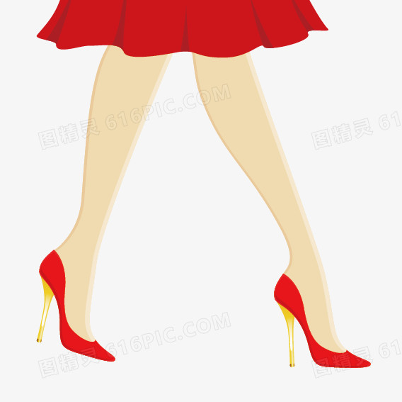 红裙和红色高跟鞋