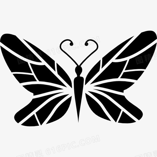 黑色的蝴蝶翅膀上的观点与线路设计图标