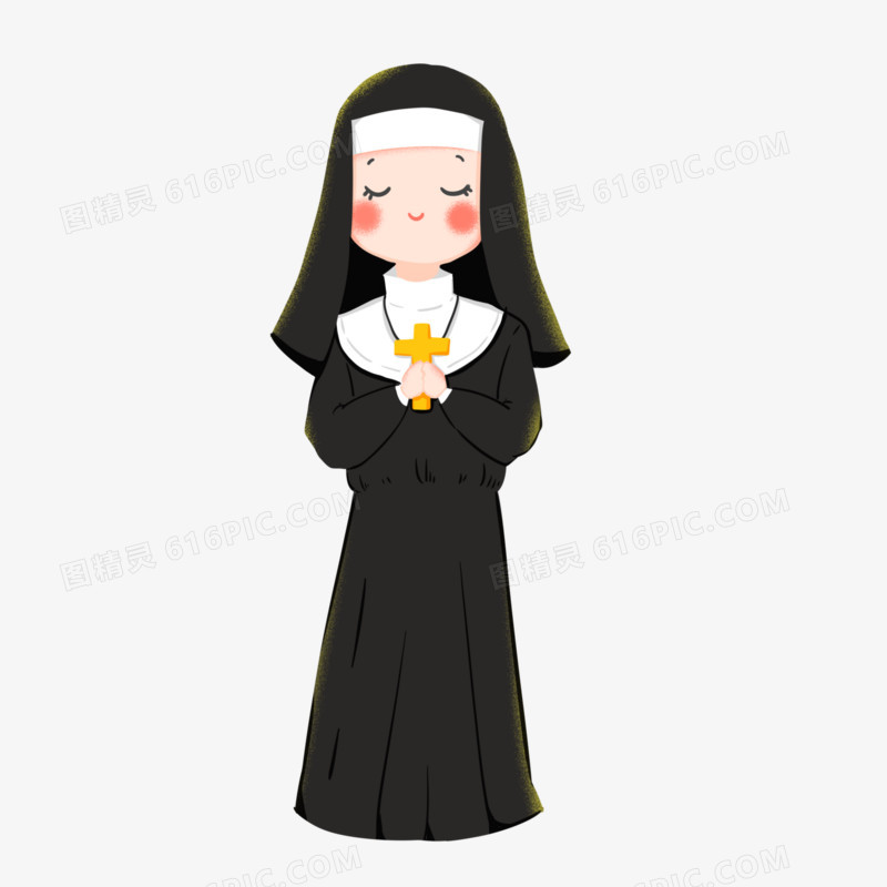 卡通手绘基督教修女元素