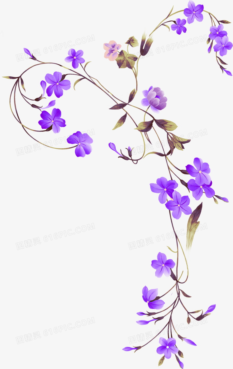 春天紫色手绘花朵装饰