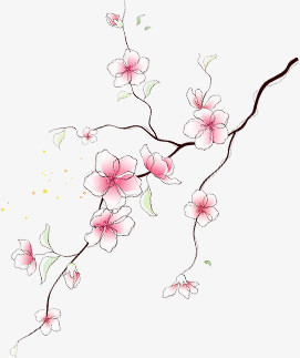 春天粉色手绘花纹树枝