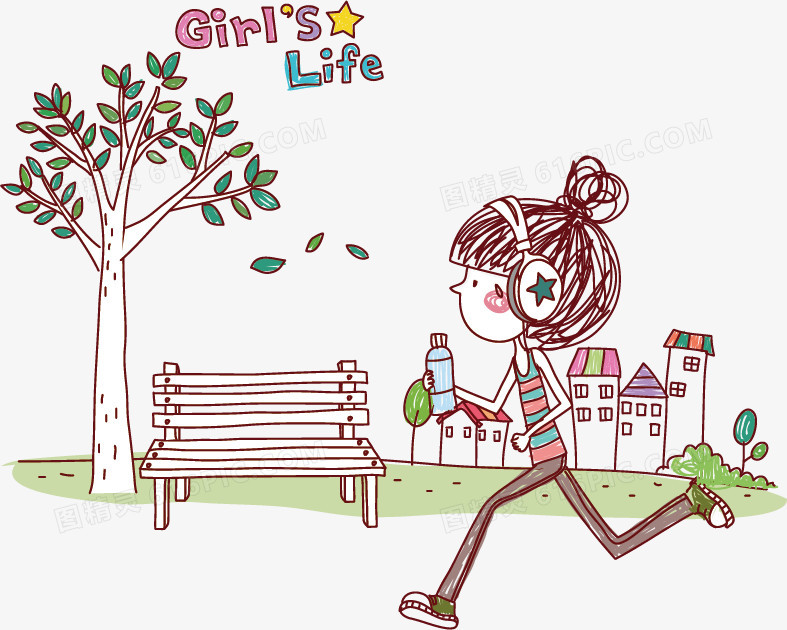 跑步的小女孩卡通图