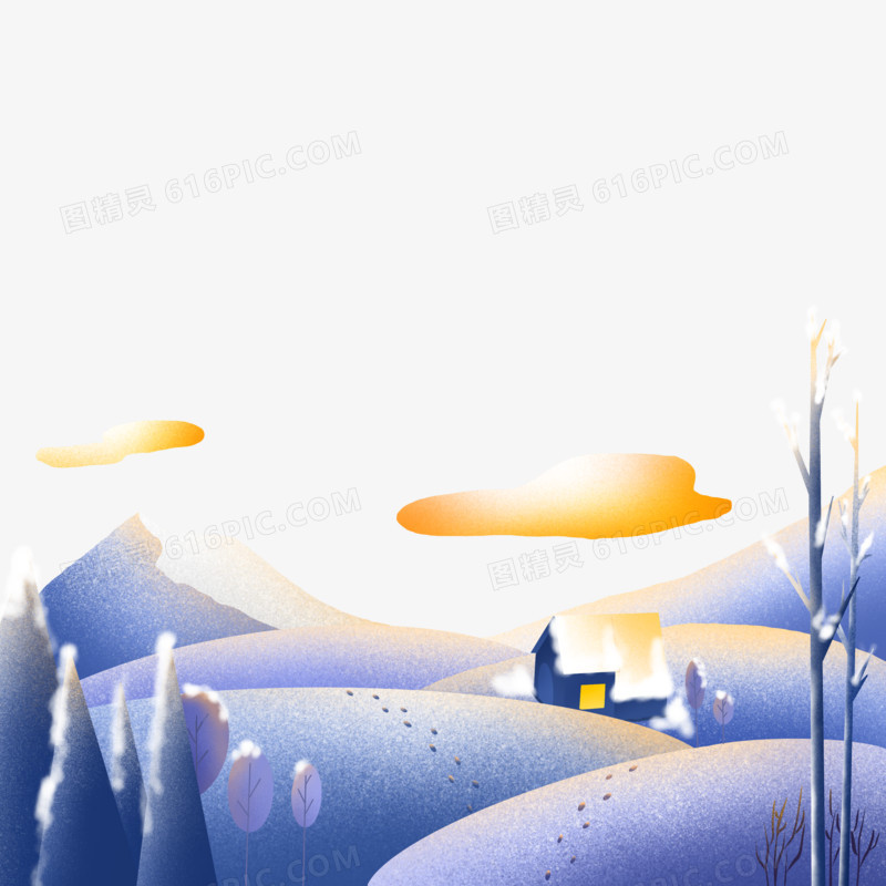 手绘插画风冬天雪景免抠元素