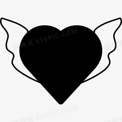 心的形状轮廓的翅膀图标