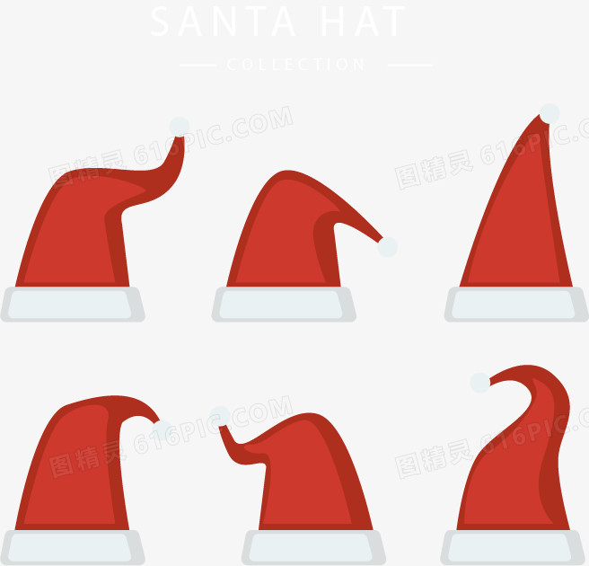 六个扁平圣诞帽