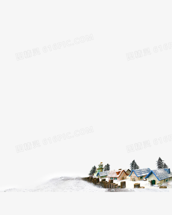 冬天白色雪地村庄房子